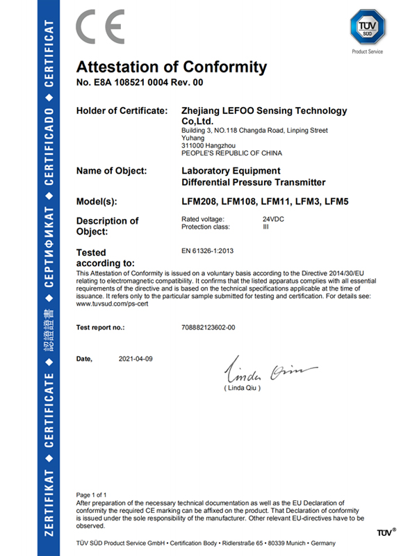 CE Certificate Differential Pressure Transmitter