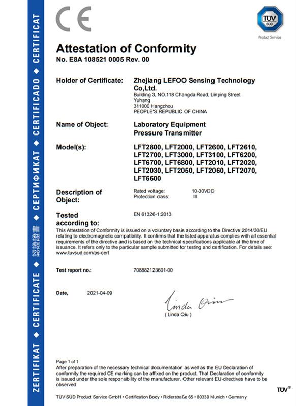 CE Certificate Pressure Transmitter