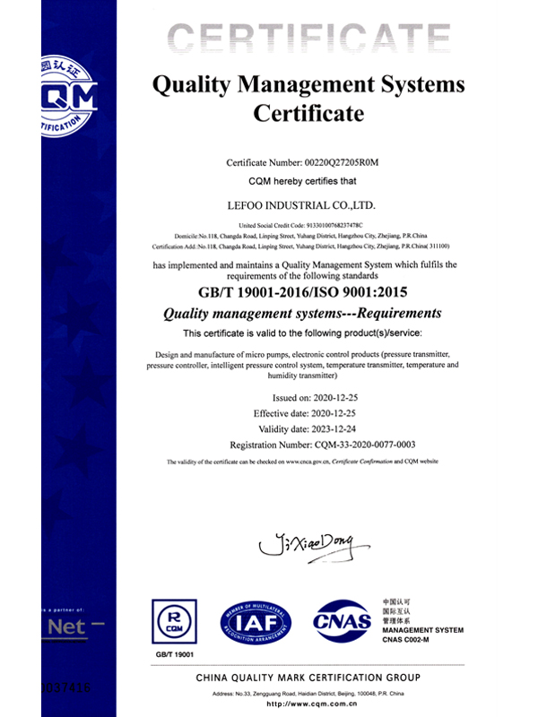ISO9001 Certificate-LEFOO Industrial